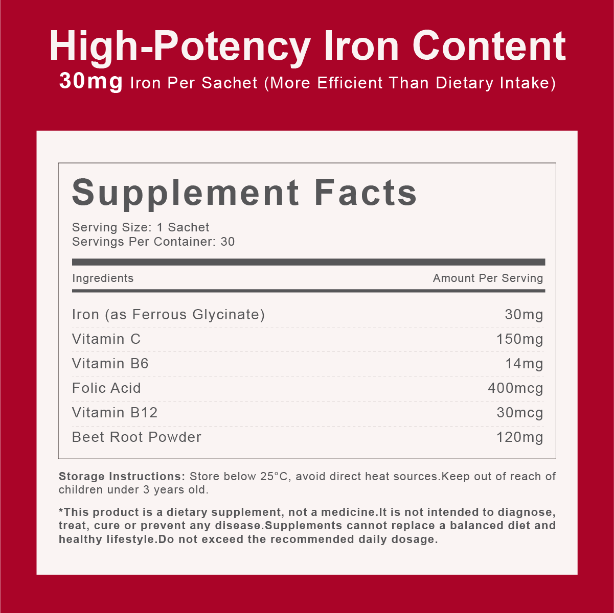 Y.IMPRESSION Iron Powder | 30mg High Content, Sugar Free | Women & Prenatal Use