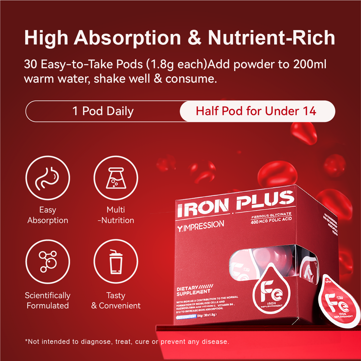 Y.IMPRESSION Iron Powder | 30mg High Content, Sugar Free | Women & Prenatal Use