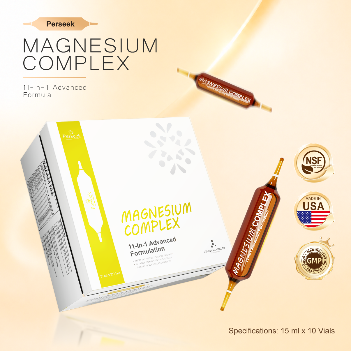PERSEEK Fast-Absorbing Magnesium Sleep Supplement | 3x Absorption, Stress Relief | 15mL×10 Vials