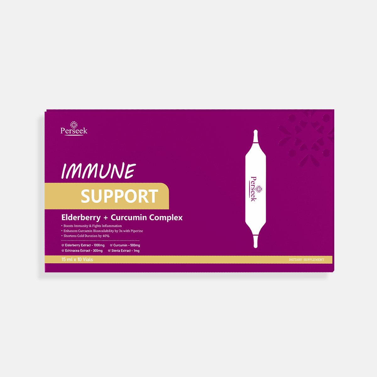 Perseek Liquid Immune Supplement | Elderberry, Curcumin & Piperine, 3x Absorption | 15mL×10 Vials