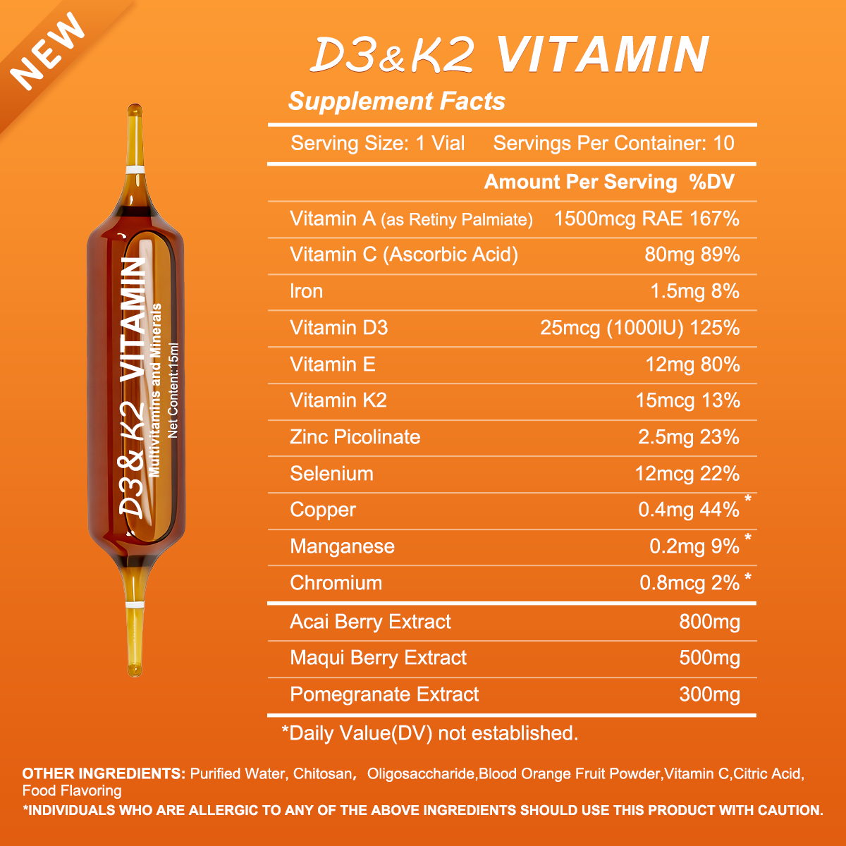 Perseek D3+K2 Liquid Drops - Enhanced Absorption with Chelated Minerals, Bone & Heart Health Support, Non-GMO, 15mL (10 Vials)