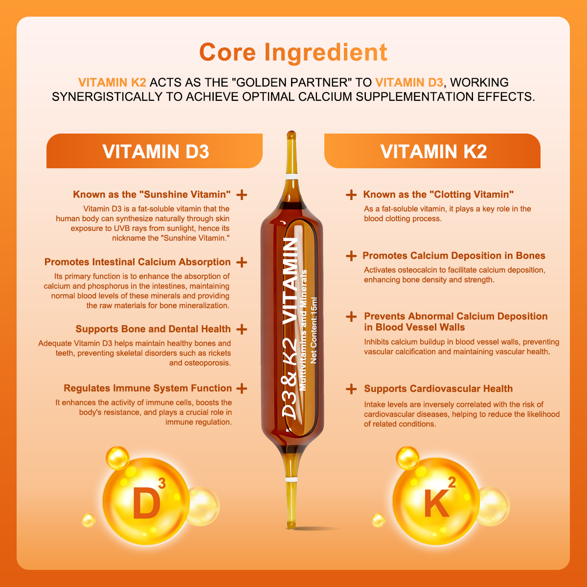 Perseek D3+K2 Liquid Drops - Enhanced Absorption with Chelated Minerals, Bone & Heart Health Support, Non-GMO, 15mL (10 Vials)